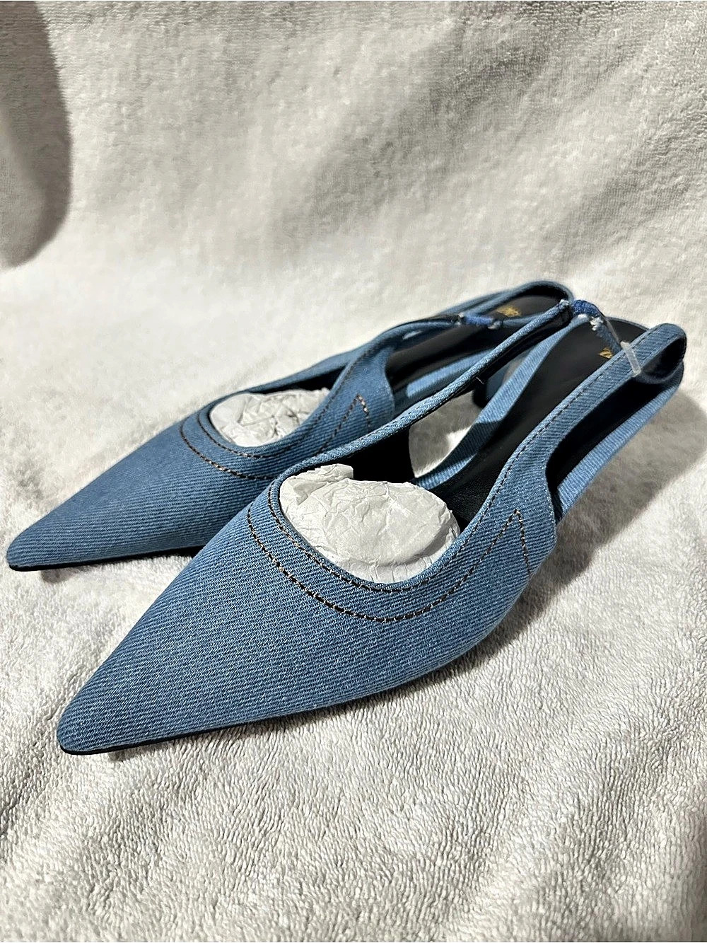 ZARA Blue Pointed-Toe Slingback Kitten Heels SIZE 38